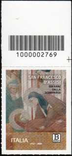 San Francesco d’Assisi : 800° anniversario della scomparsa - francobollo con codice a barre n°  2769   in  ALTO  a  destra