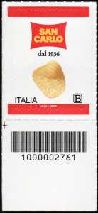 Eccellenze del sistema produttivo economico e del Made in Italy : patatine San Carlo - francobollo con codice a barre n°  2761   in  BASSO  a  sinistra