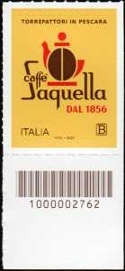 Eccellenze del sistema produttivo economico e del Made in Italy : caffè Saquella - francobollo con codice a barre n°  2762   in  BASSO  a  destra