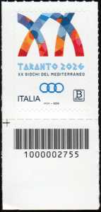 XX Giochi del Mediterraneo - Taranto 2026 - francobollo con codice a barre n°  2755   in  BASSO  a  sinistra