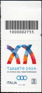 XX Giochi del Mediterraneo - Taranto 2026 - francobollo con codice a barre n°  2755   in  ALTO  a  destra