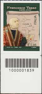 5° Centenario della morte di Francesco Tasso - francobollo con codice a barre n° 1839