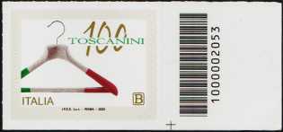 Industrie Toscanini S.r.l. - Centenario della fondazione - francobollo con codice a barre n° 2053 a DESTRA in basso
