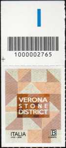 Eccellenze del sistema produttivo e del Made in Italy : Verona Stone District - francobollo con codice a barre n°  2765   in  ALTO  a  sinistra