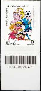 Sandra Mondaini e Raimondo Vianello - 10° Anniversario della scomparsa - francobollo con codice a barre n° 2047 in BASSO a destra