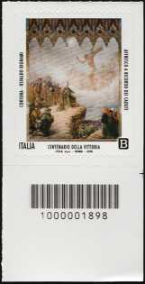 Centenario della Vittoria - francobollo con codice a barre n° 1898 in BASSO a destra