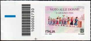 Voto alle Donne - francobollo con codice a barre n° 2730   a  SINISTRA  in  basso