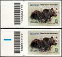 Europa 2021 -  Orso bruno marsicano - coppia di francobolli con codice a barre n° 2179 a SINISTRA alto basso
