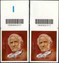 Alessandro Manzoni - 150° Anniversario della scomparsa - coppia di francobolli con codice a barre n° 2317 in ALTO destra-sinistra
