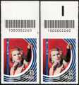Le eccellenze italiane dello spettacolo :  Milva - coppia di francobolli con codice a barre n° 2260 in  ALTO destra-sinistra