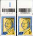 2021 - Arnoldo Mondadori - Cinquantenario della scomparsa - coppia di francobolli con codice a barre n° 2105 in ALTO destra-sinistra