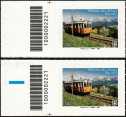 2022 - Patrimonio naturale e paesaggistico italiano : Trenino del Renon - dal 1907 - coppia di francobolli con codice a barre n° 2221 a SINISTRA  alto-basso