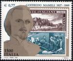 150° Anniversario della morte di Goffredo Mameli e 150° Anniversario della Repubblica Romana - busto del poeta e francobolli 