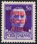 1944 - Repubblica Sociale Italiana - Francobollo del 1929 della serie «imperiale» soprastampato 