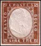 1855 - Quarta emissione - Effige di Vittorio Emanuele II  a secco in rilievo in ovale bianco